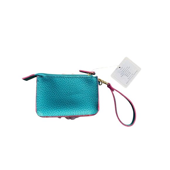 Jazzd Womens Wristlet Wallet Teal & Pink Floral Ruffle Faux Leather Polka Dot - Picture 2 of 4